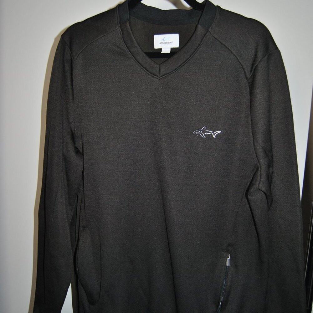 Attack Life Greg Norman Black Pullover Sweater with Zipper Pockets Large